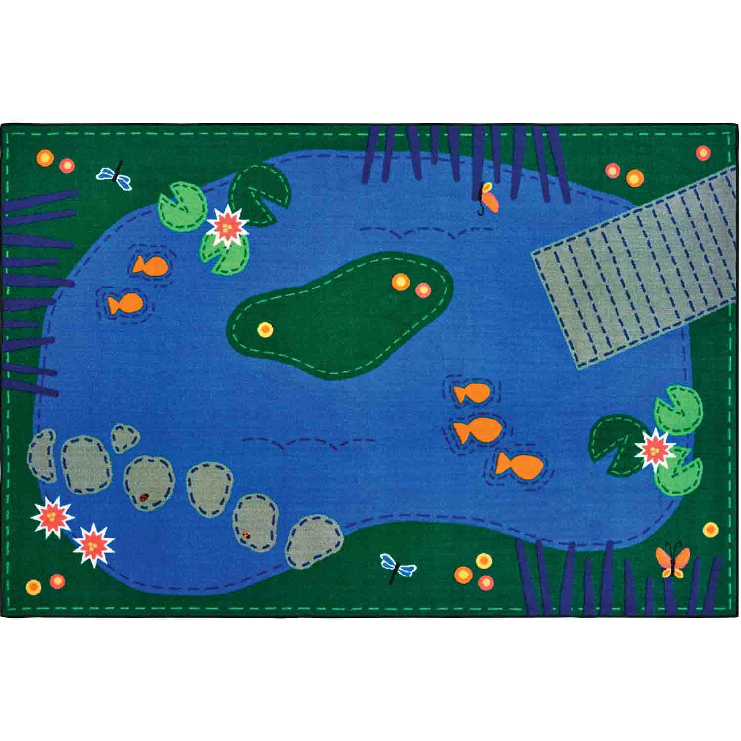 KID$ Value Classroom Rugs™, Tranquil Pond, Rectangle 4' x 6' Blue