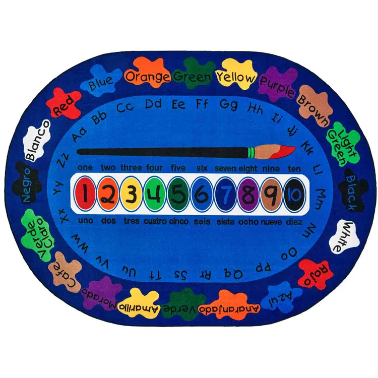 "Bilingual Paint By Numero Classroom Rug, Oval 6'9"" x 9'5"""