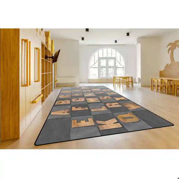 Rustic Wood Literacy Rug Seating Rug, Gray