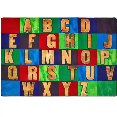 Rustic Wood Literacy Rug Seating Rug, Primary