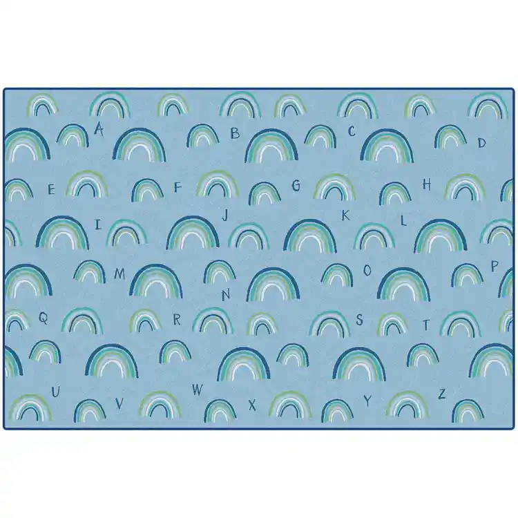 KIDSoft™ Rainbows Literacy Rug Soft Colors, Rectangle 6' x 9' Blue
