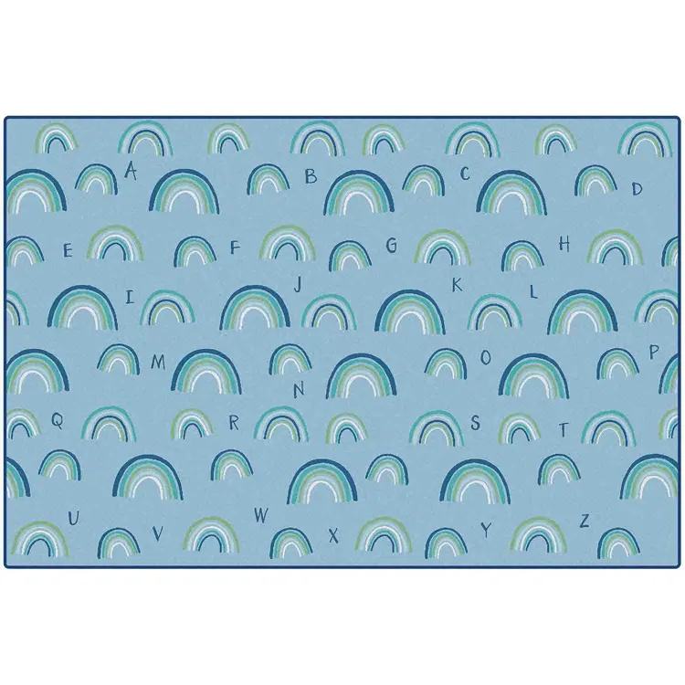 KIDSoft™ Rainbows Literacy Rug Soft Colors, Rectangle 6' x 9' Blue