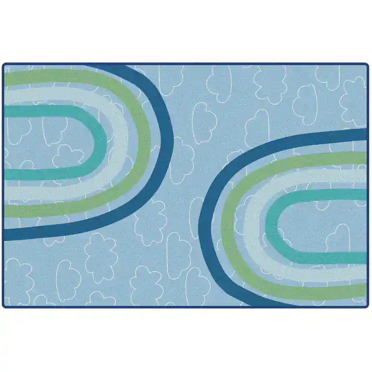 KIDSoft™ Large Rainbows Rug Soft Colors, Rectangle 4' x 6' Blue