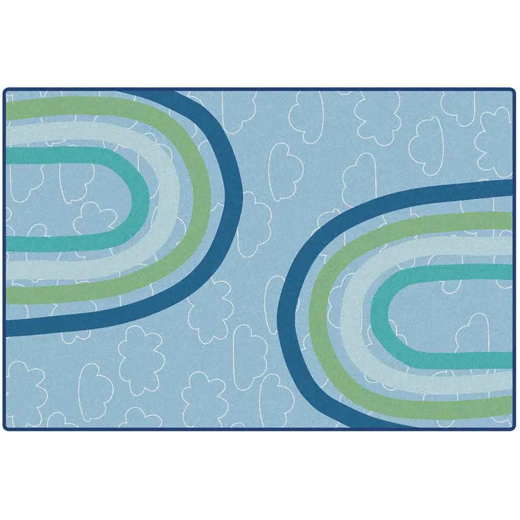 KIDSoft™ Large Rainbows Rug Soft Colors, Rectangle 4' x 6' Blue
