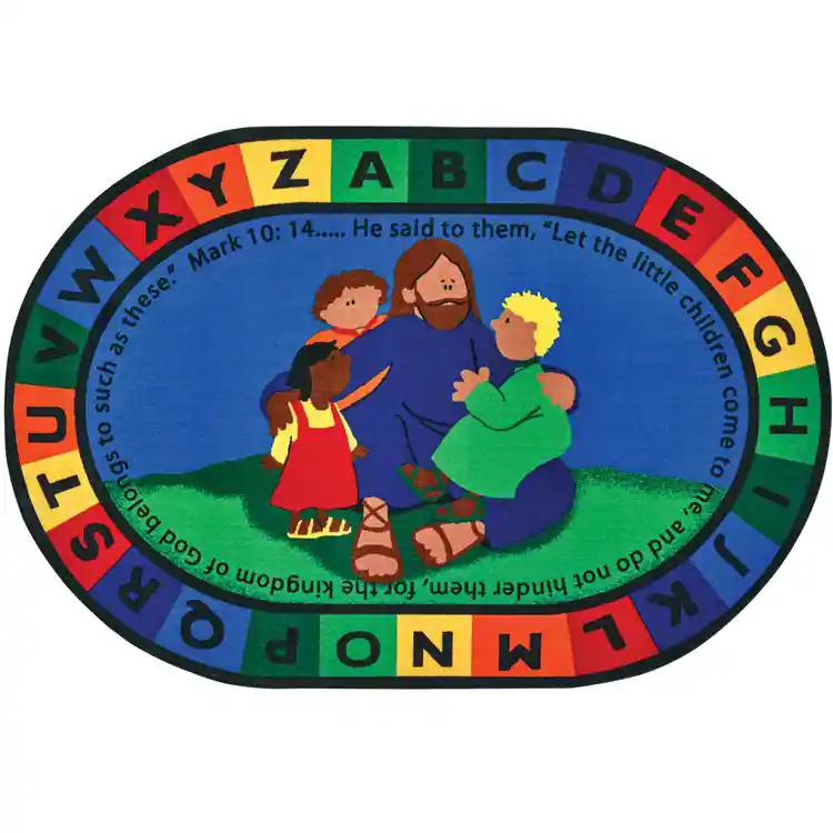 KID$ Value Plus Classroom Rug Jesus Loves the Little Children Oval 8' x 12'