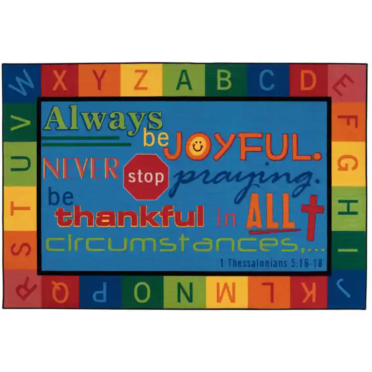 KID$ Value Plus Classroom Rugs™, Always be Joyful Circletime Classroom Rug, Rectangle 6' x 9'