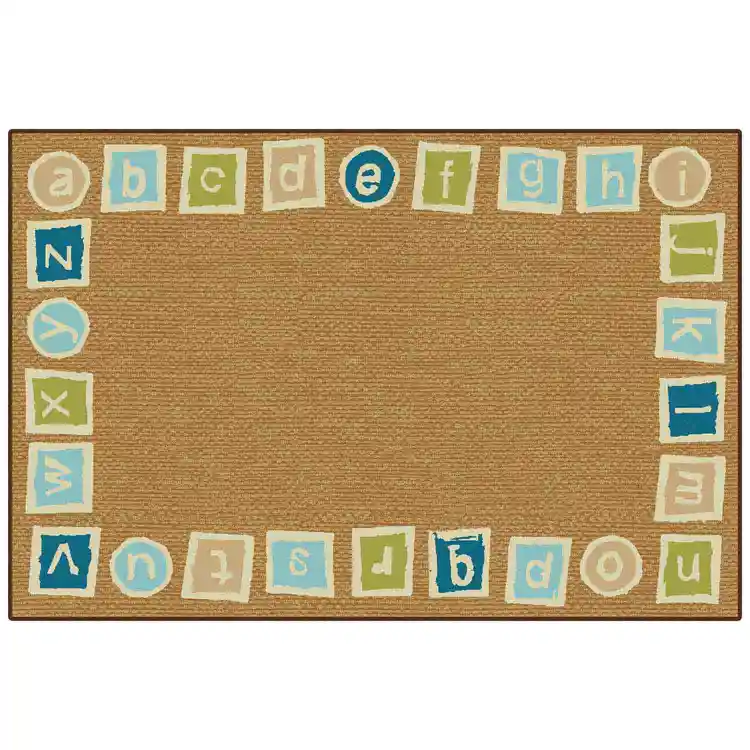 KID$ Value Plus Classroom Rug™, Alphabet Blocks Border 6' x 9' Brown
