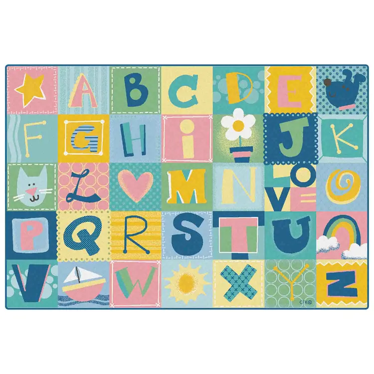 KIDSoft™ Alphabet Blocks Classroom Rug, Tranquil Colors