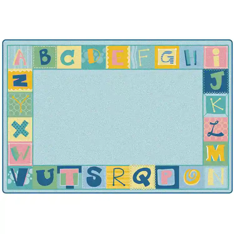 KIDSoft™ Alphabet Blocks Border Classroom Rug, Tranquil Colors, Rectangle 4' x 6'
