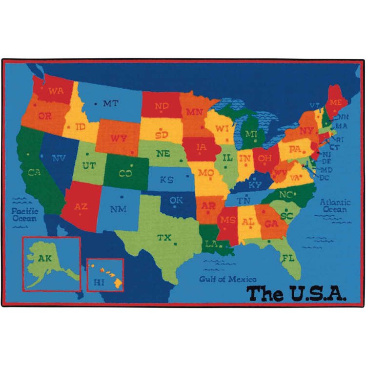 KID$ Value Plus Classroom Rugs, USA Map, Rectangle 8' x 12'