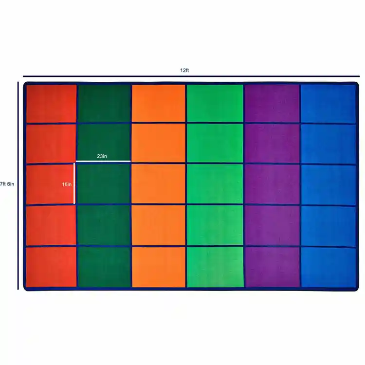Colorful Rows Seating Classroom Rug, Rectangle 7' 6" x 12' (Seats 30)
