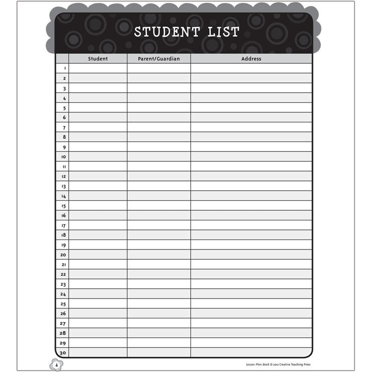 Black and White Lesson Plan Book