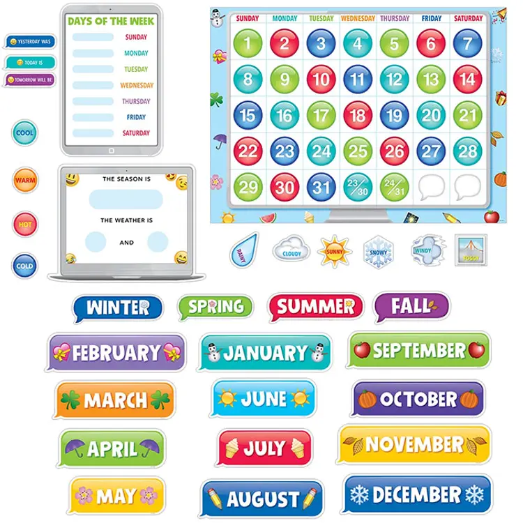 Emoji Fun Calendar Set Bulletin Board Set