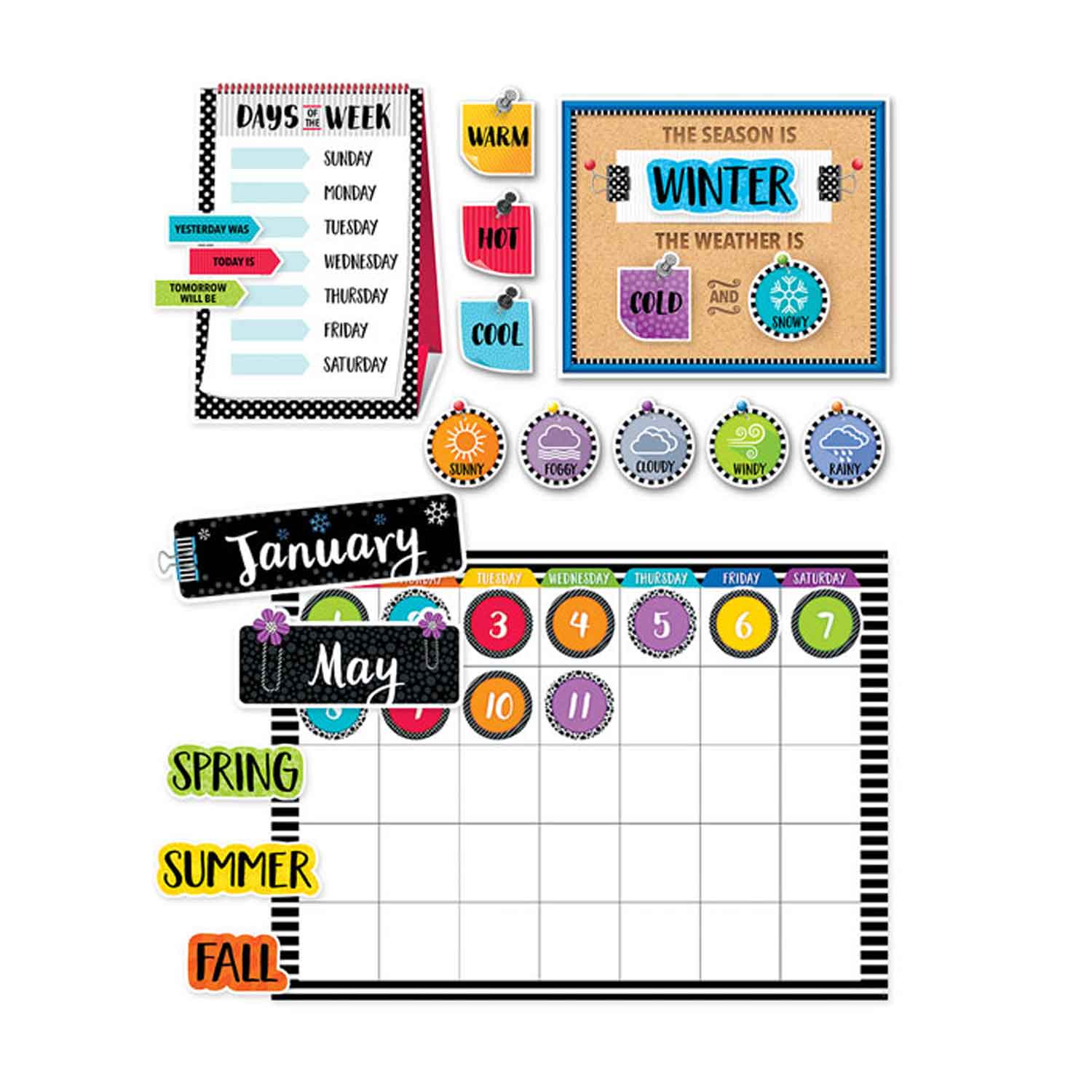 Bold & Bright Calendar Bulletin Board Set Becker's