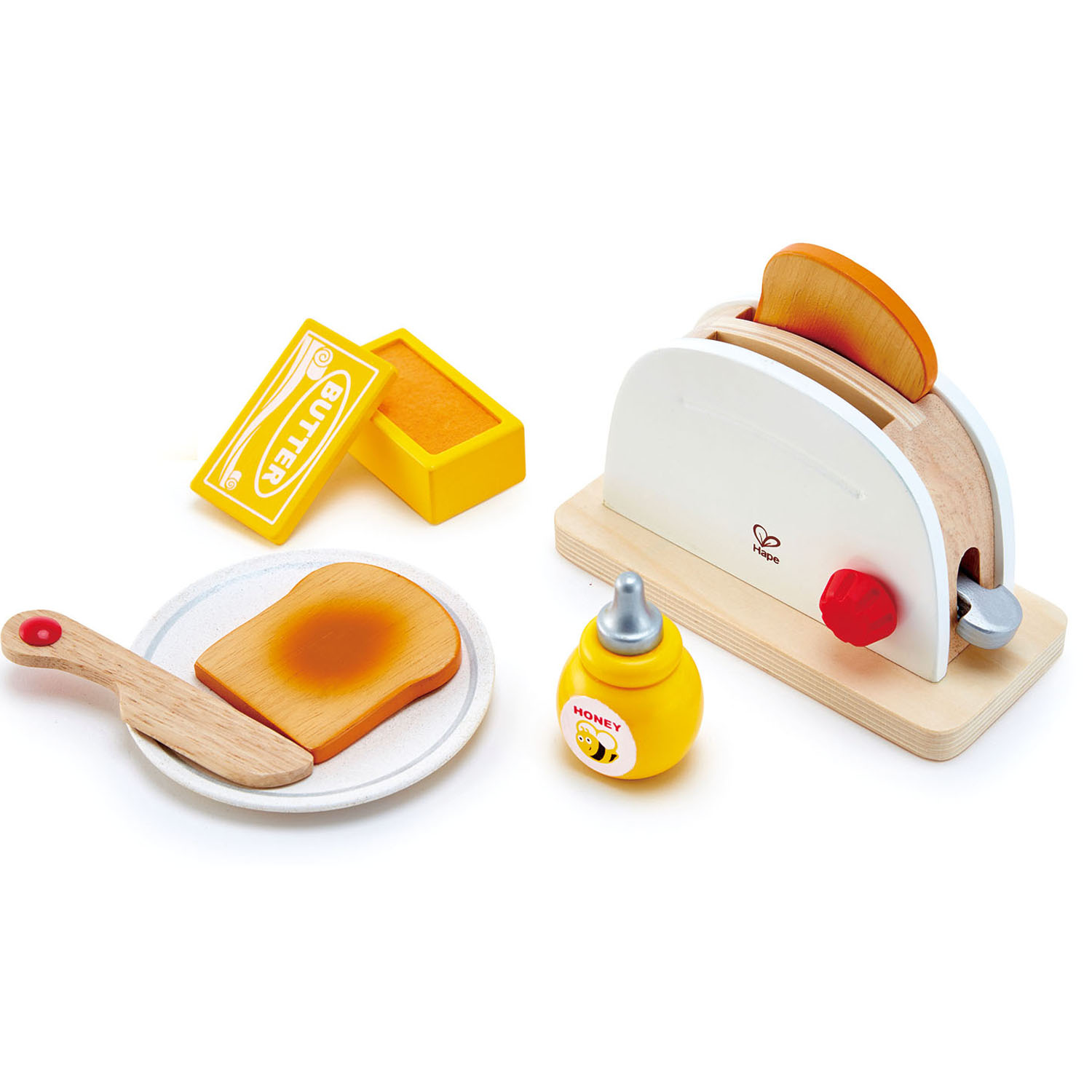 Play Brainy 8 Pc. Wood Pop-Up Kids Toaster Toy and Accessories, 3+, Red