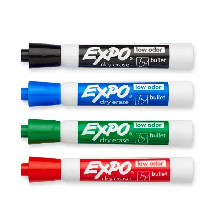 Expo® Low Odor Dry-Erase Markers, 4 Color Set, Bullet Tip