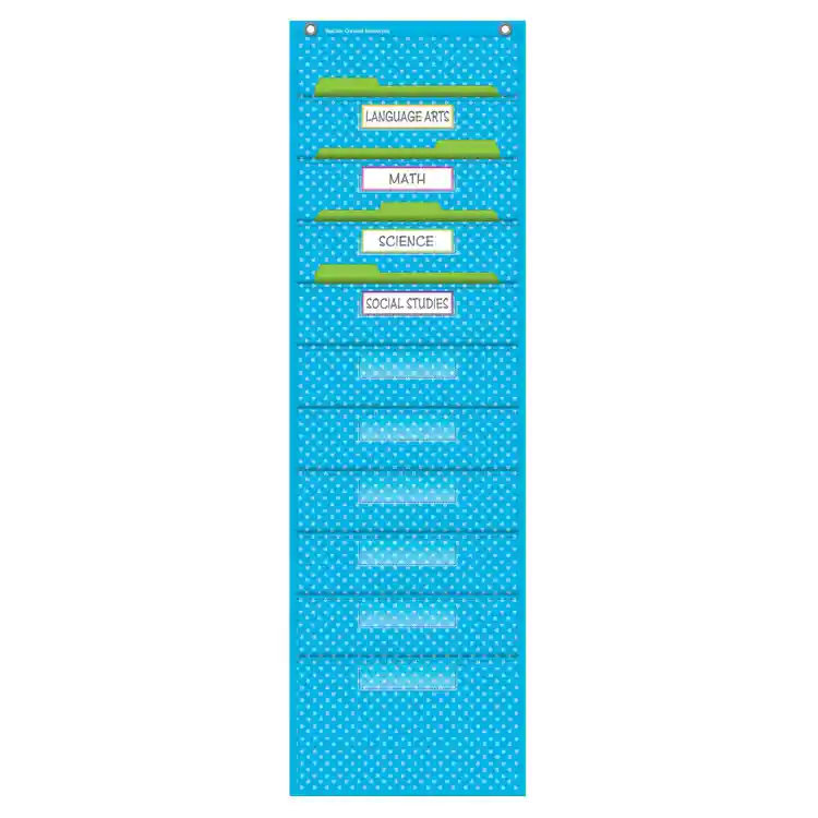 File Storage Pocket Charts, Aqua Polka Dots