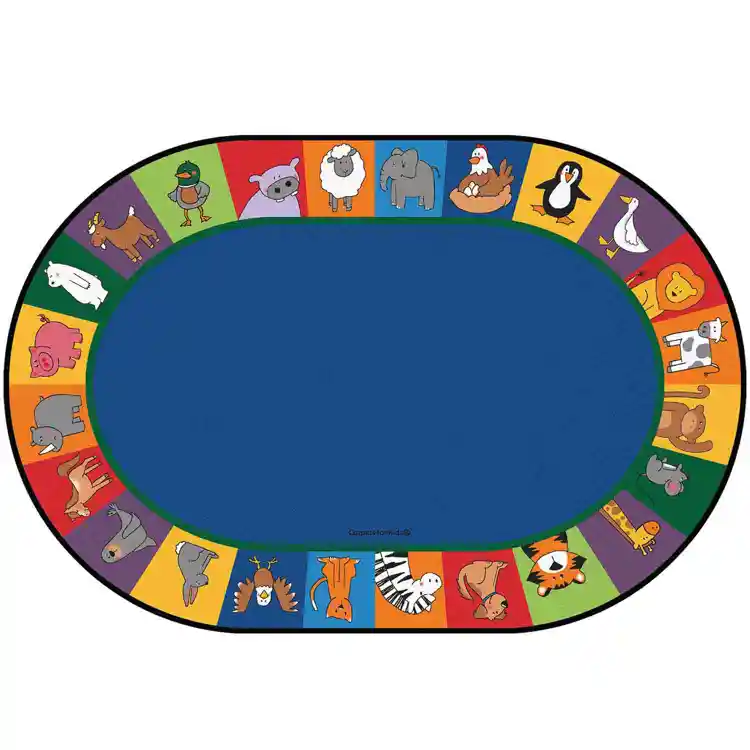 KID$ Value Plus Classroom Rugs™, All The Animals Literacy Seating Rug Oval 6' x 9'