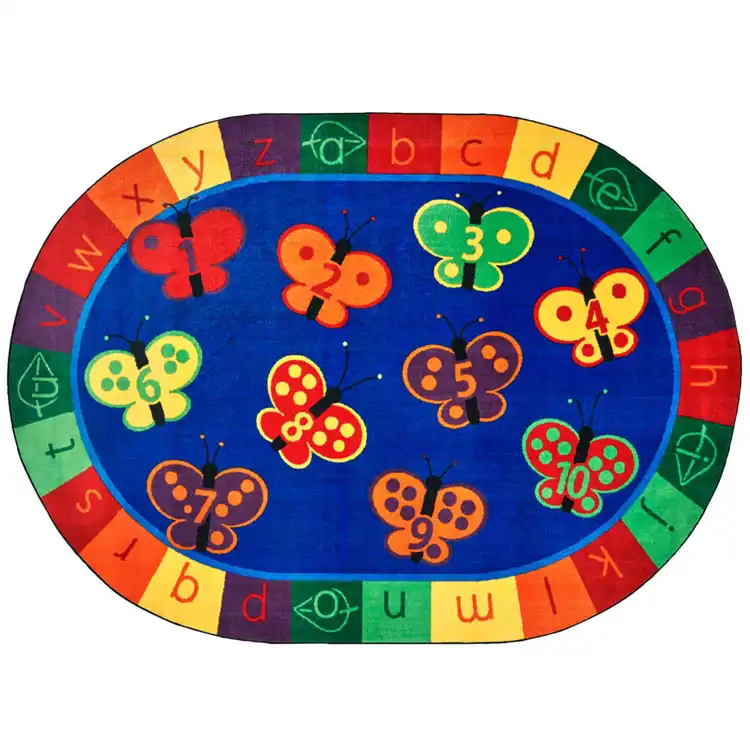 KIDSoft™ 123 ABC Butterfly Classroom Rug, Oval 7’6” x 12’