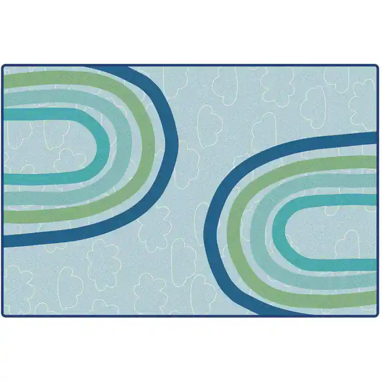 KIDSoft™ Large Rainbows Rug Soft Colors, Rectangle 6' x 9' Green