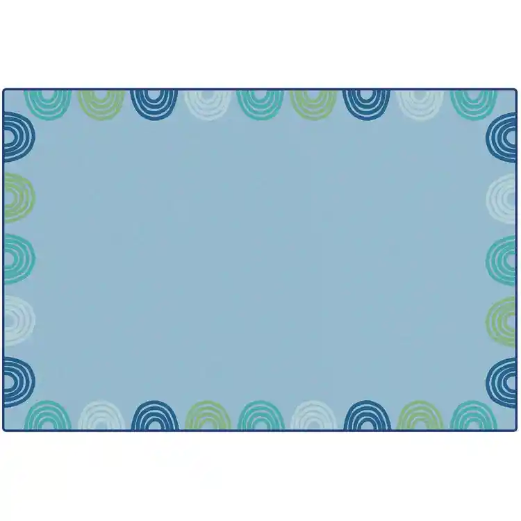 KIDSoft™ Rainbows Border Rug Soft Colors, Rectangle 6' x 9' Blue