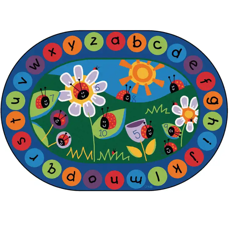 Ladybug Circletime Classroom Rug, Oval 7’6” x 12’