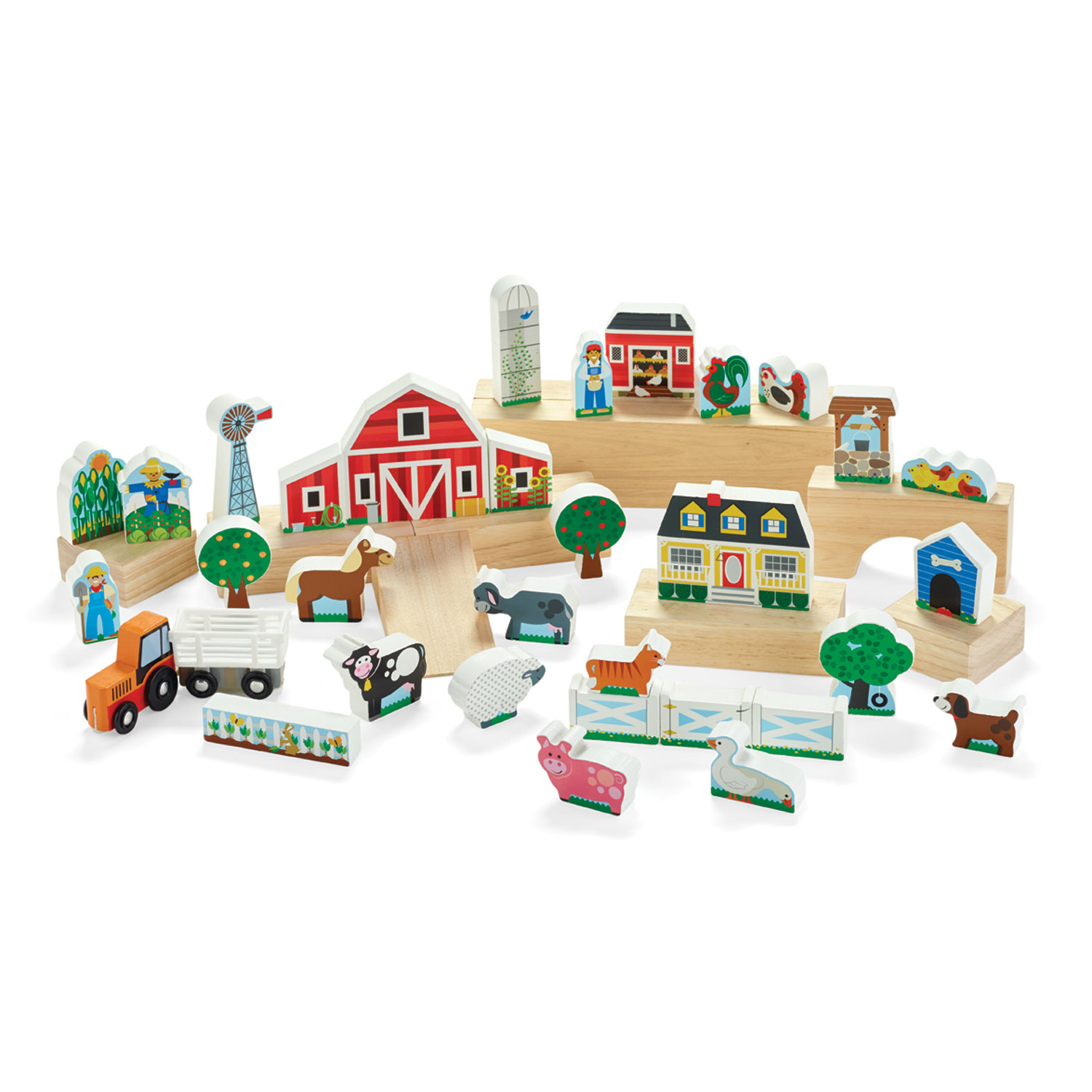 melissa & doug wooden farm & tractor play set