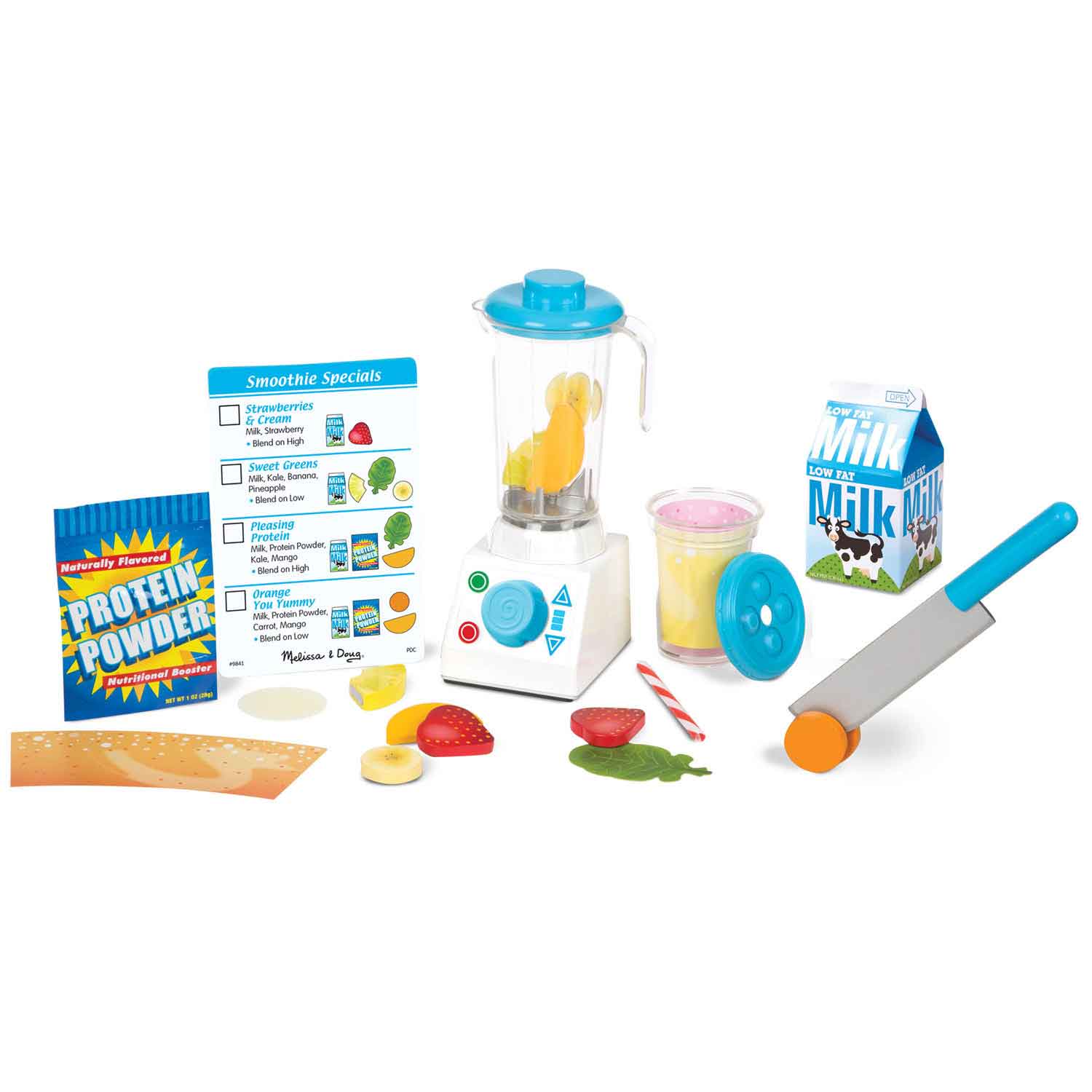 Melissa & Doug Milkshake Blender 19 Pieces Toy Kitchen Appliance Set 