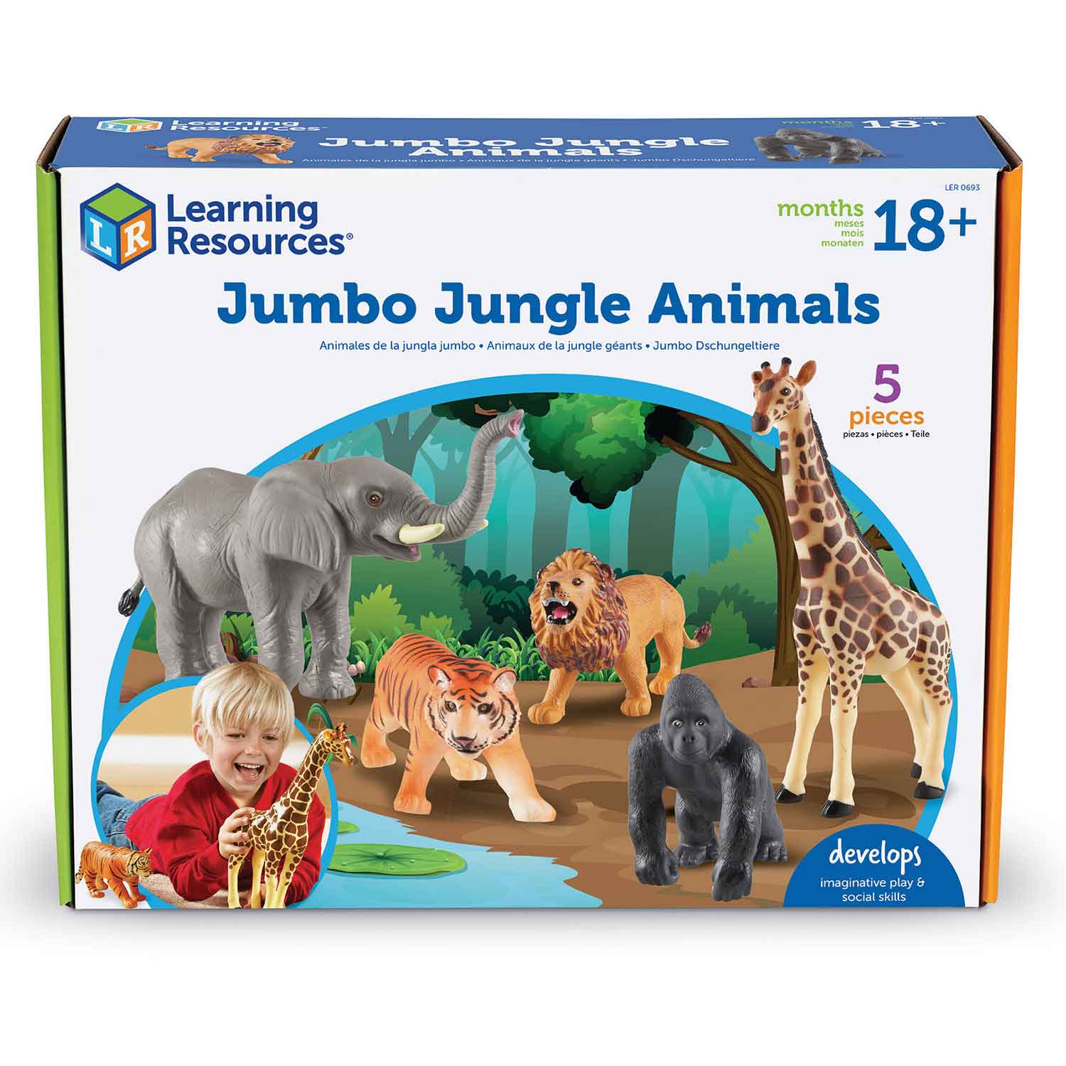 Learning Resources Jumbo Jungle Animals, Animal Toys for Kids, Safari  Animals, 5 Pieces, Ages 18 months+