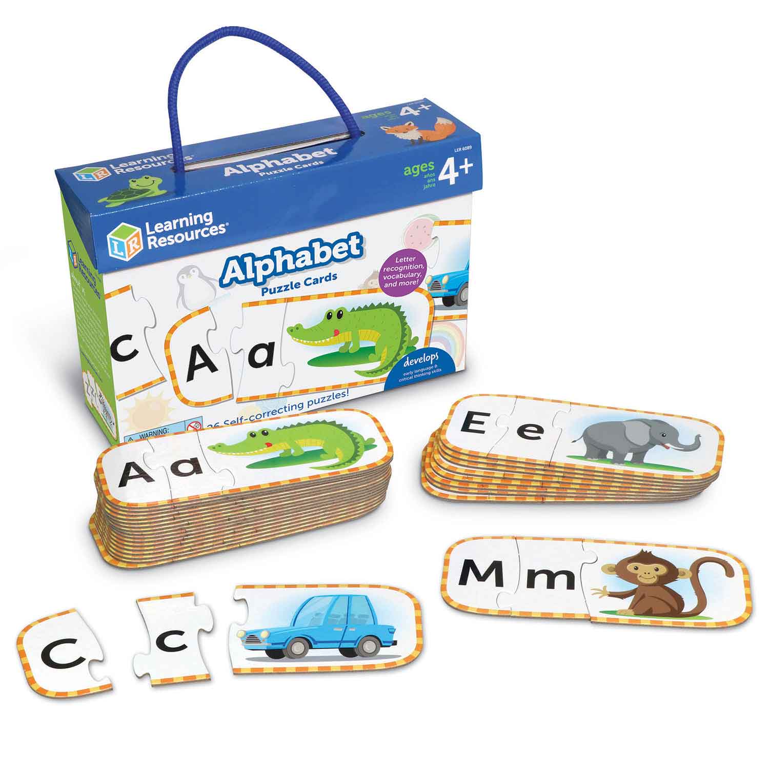 Wooden Toddler Puzzles (6-Pack) and Storage Rack, Peg Puzzles, Alphabet,  Numbers