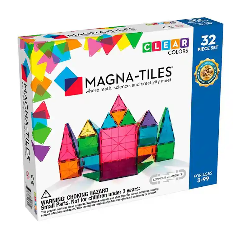 MAGNA-TILES® Clear Colors, 32 Pieces