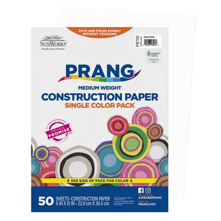 Prang® Sunworks® Construction Paper, 9" x 12", Bright White