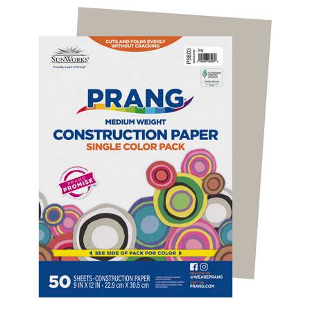 Prang® Sunworks® Construction Paper, 9" x 12", Gray