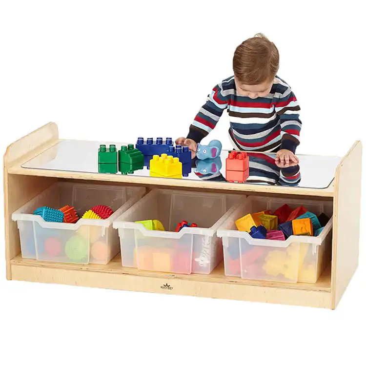 Play Table with Mirror Top, Exposed Hardware