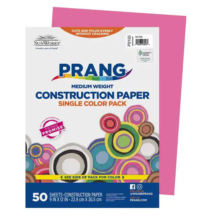 Prang® Sunworks® Construction Paper, 9" x 12", Hot Pink