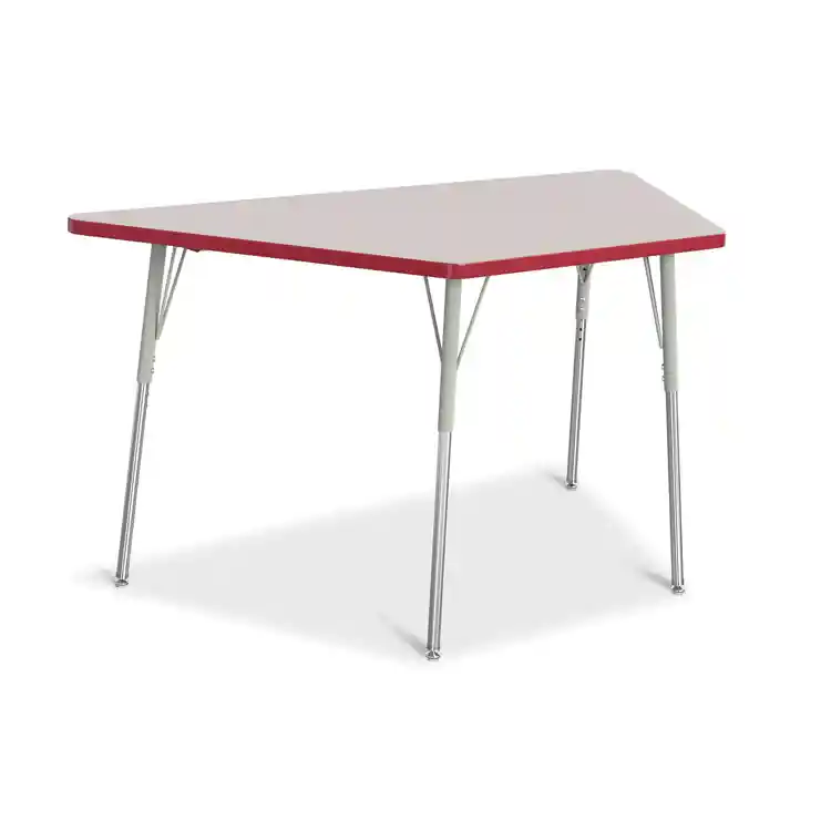 Rainbow Accents® KYDZ Gray Top Activity Tables, Trapezoid 30" x 60", Adult 24" - 31", Red