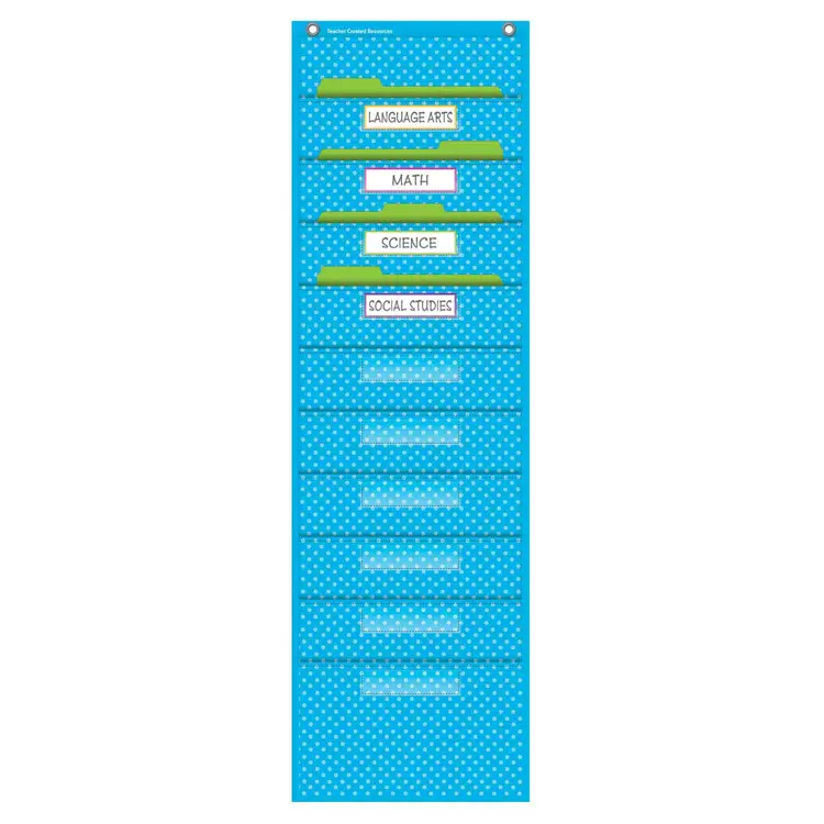 File Storage Pocket Charts, Aqua Polka Dots