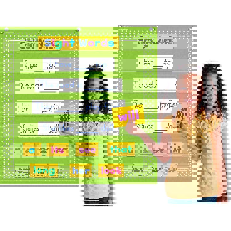 7 Pocket Chart, Lime Polka Dots