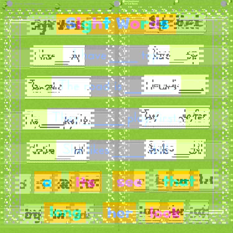 7 Pocket Chart, Lime Polka Dots