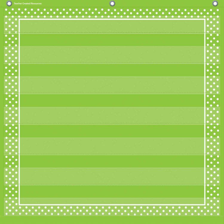7 Pocket Chart, Lime Polka Dots