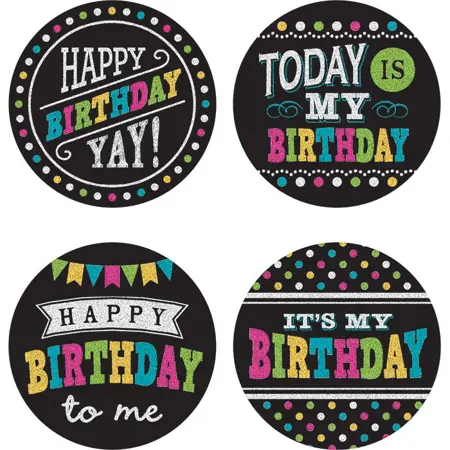 Chalkboard Brights Happy Birthday Wear 'Em Badges