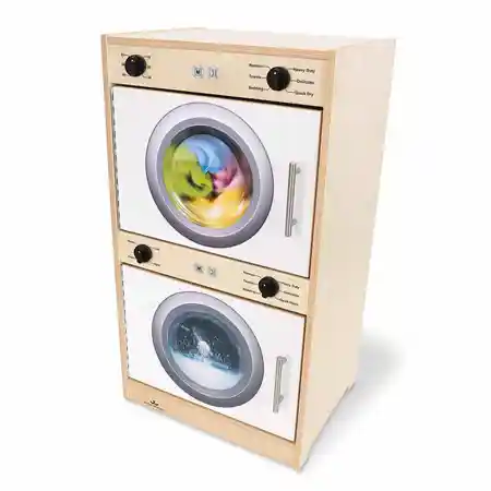 Contemporary Washer & Dryer, White/Natural