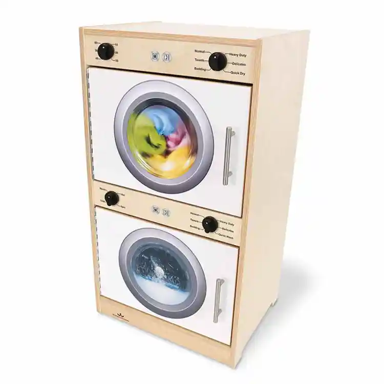 Contemporary Washer & Dryer, White/Natural