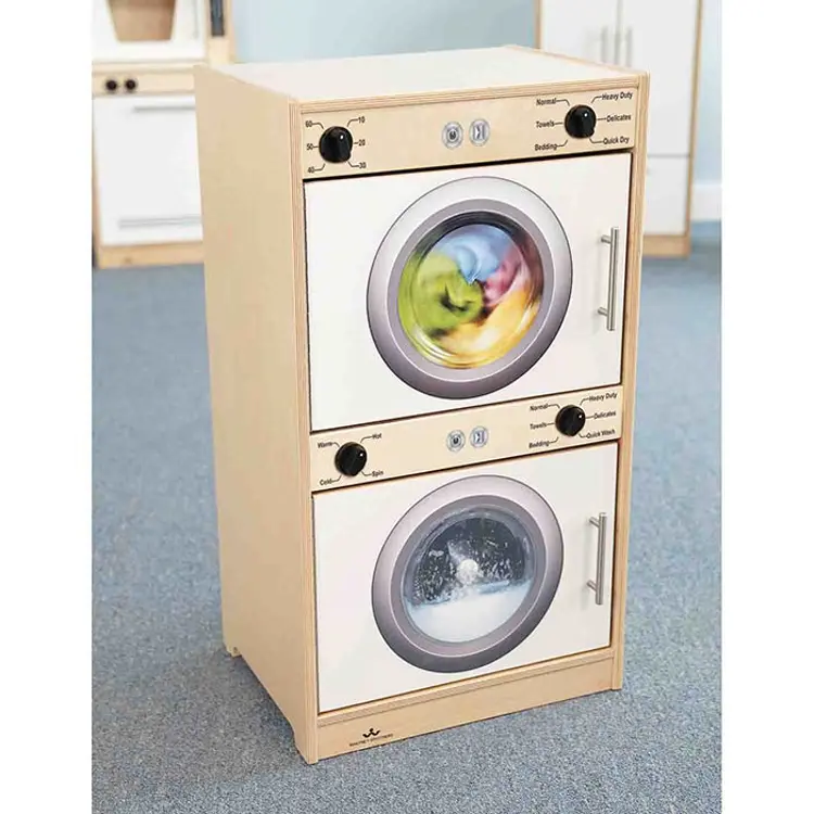 Contemporary Washer & Dryer, White/Natural
