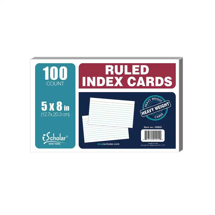 White Index Cards, 5" x 8", Ruled
