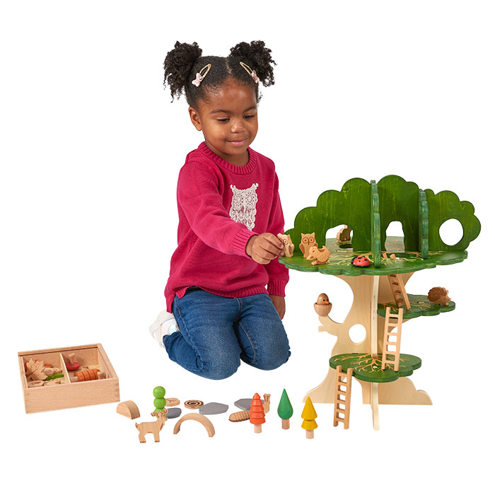 Tickit Small World Play Tickit Woodland Trail Tree House - 3-Tier Wooden Playhouse With Ladders