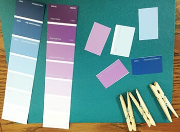 Construction paper and paint chip samples for Color me Spring Activity